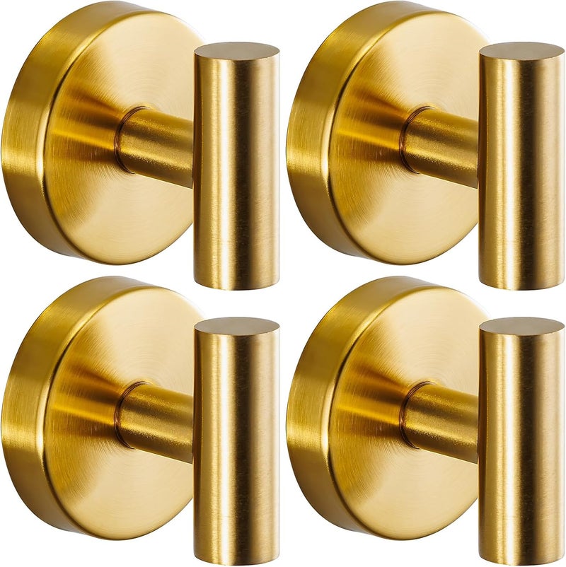 Fenas Suction Cup Hooks for Shower - Bathroom Reusable Hooks for Towels, Robes & Loofah - No-Drill Mounting on Kitchen,Walls,Metal,Glass,Mirrors,Tile & Smooth Non-Porous Surfaces (4, Brushed Gold) - Image 1